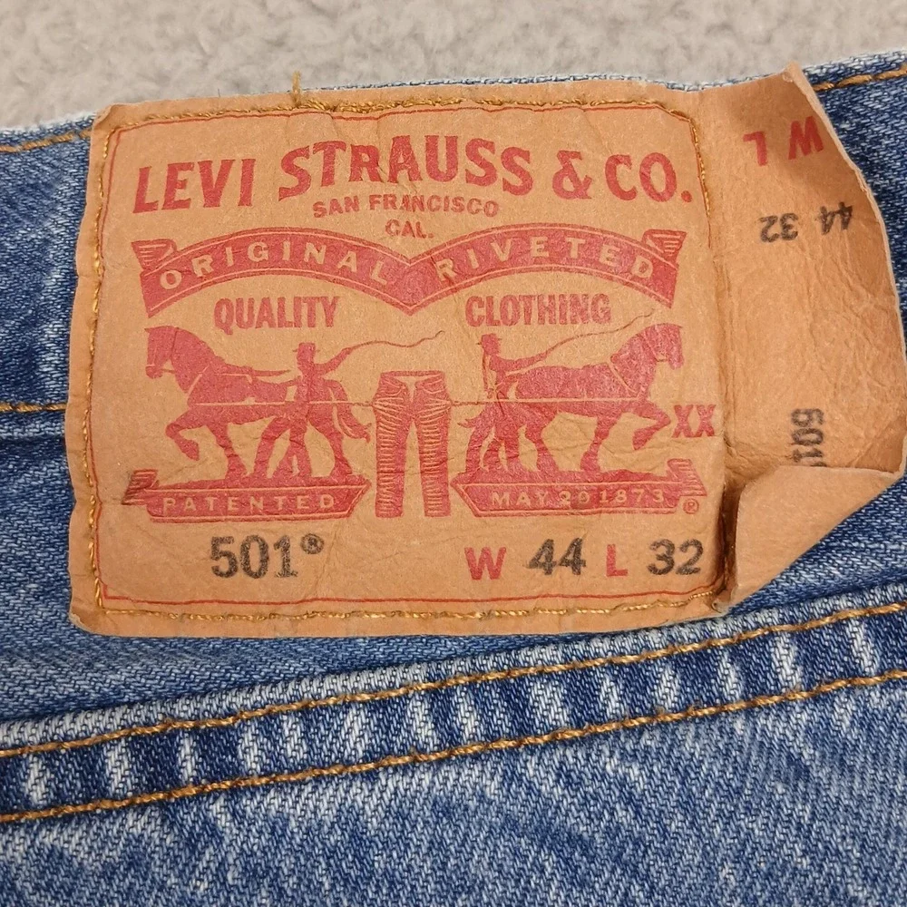 Levi Strauss Co 501 Mens Jeans W44 L32 Button Fly Blue Denim‎ Straight Leg